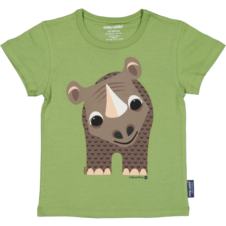 T-shirt manches courtes coq en pâte - vert - rhinocéros