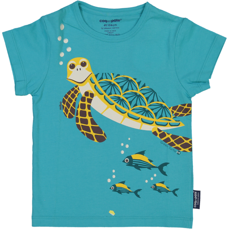 T-shirt manches courtes coq en pâte - vert menthe - tortue