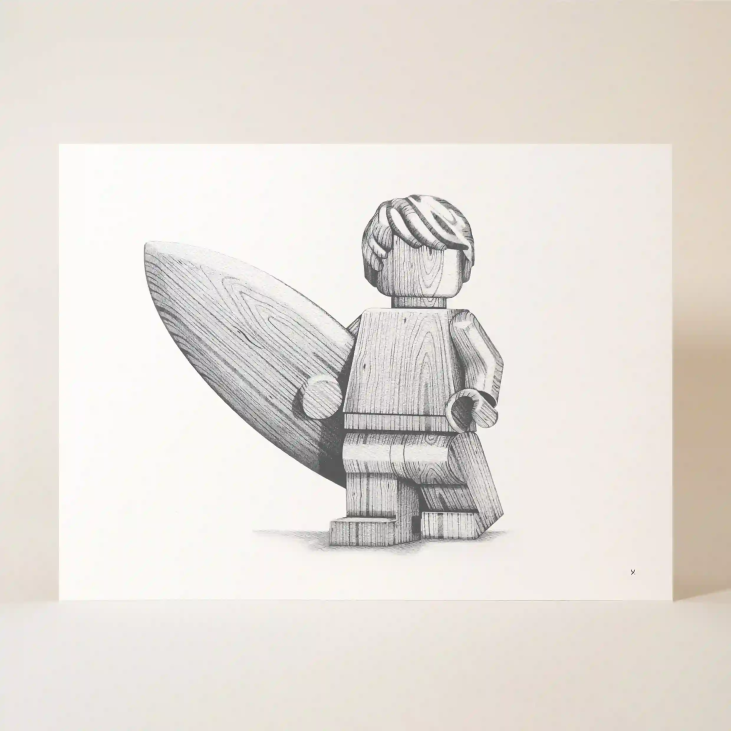 AFFICHE NOIR & BLANC LEGO SURF BOIS
