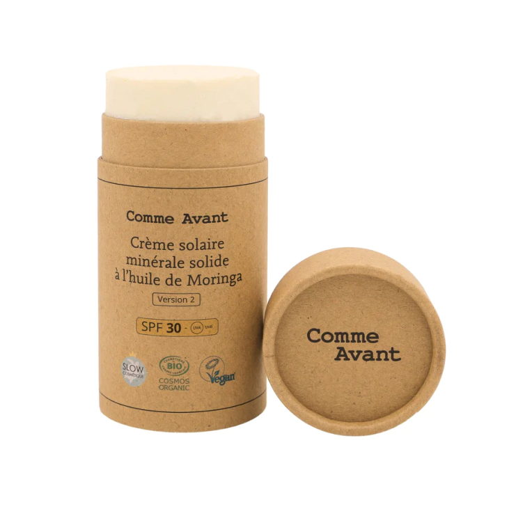 Crème solaire SPF30 minérale solide à l'huile de moringa - comme avant
